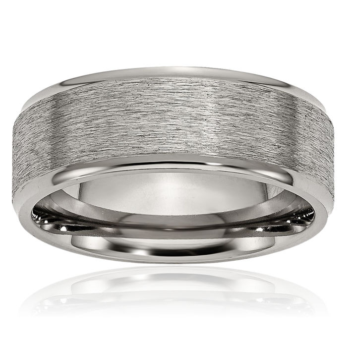 Titanium 8mm Ridged Edge Plain Classic Wedding Band Ring