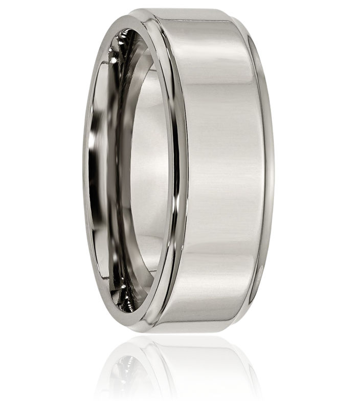 Titanium 8mm Ridged Edge Plain Classic Wedding Band Ring