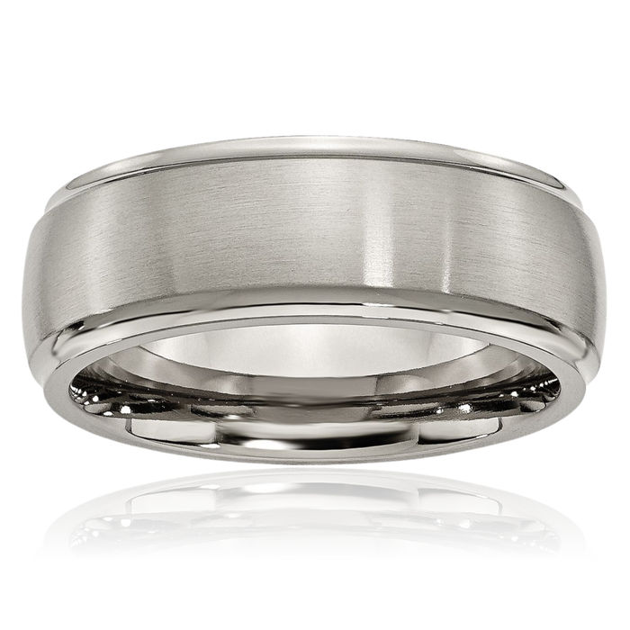 Titanium 8mm Ridged Edge Plain Classic Wedding Band Ring