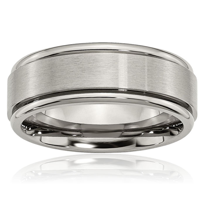 Titanium 8mm Ridged Edge Plain Classic Wedding Band Ring