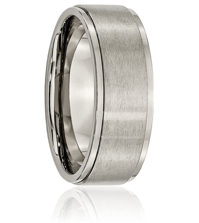 Titanium 8mm Ridged Edge Plain Classic Wedding Band Ring