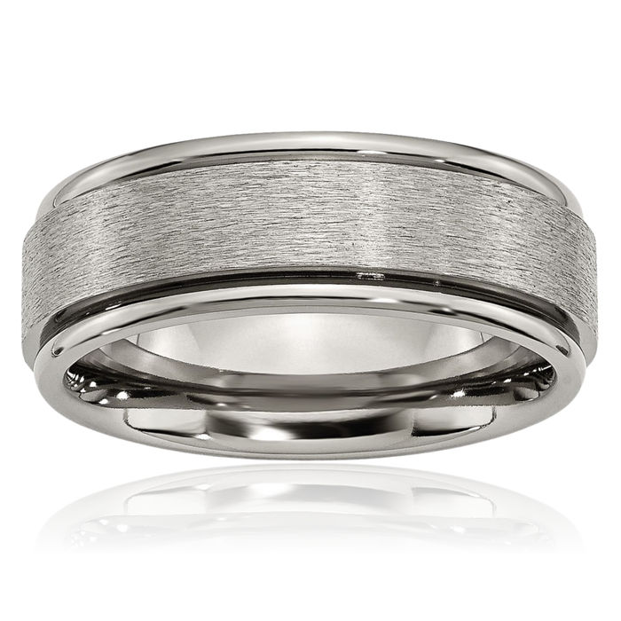 Titanium 8mm Ridged Edge Plain Classic Wedding Band Ring