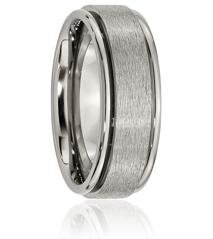 Titanium 8mm Ridged Edge Plain Classic Wedding Band Ring