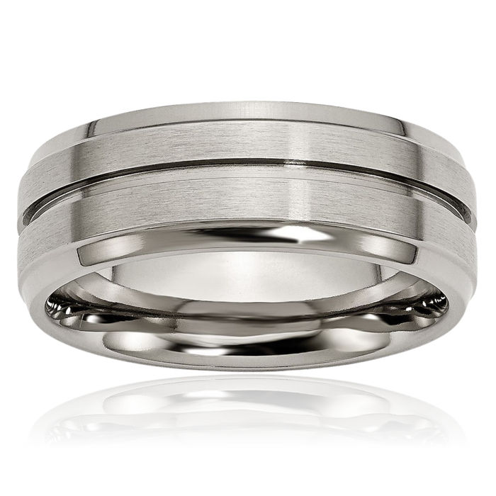 Titanium 8mm Ridged Edge Wedding Band Ring