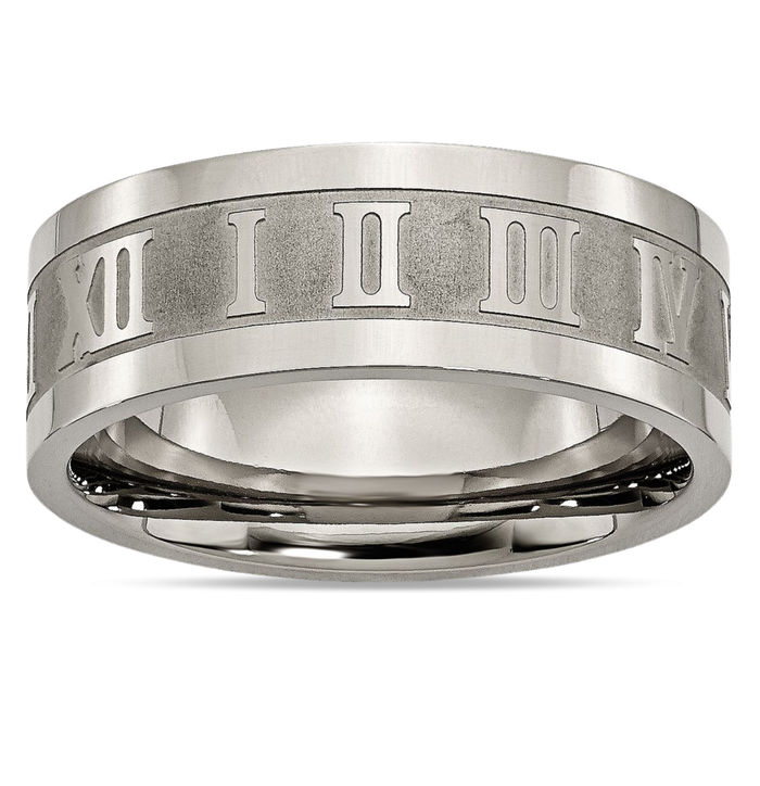 Titanium 8mm Roman Numerals Wedding Band Ring