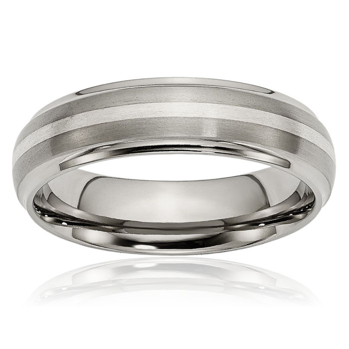 Titanium 925 Sterling Silver 6mm Ridged Edge Wedding Band Ring