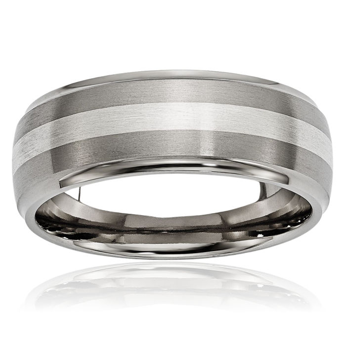 Titanium 925 Sterling Silver 8mm Ridged Edge Wedding Band Ring