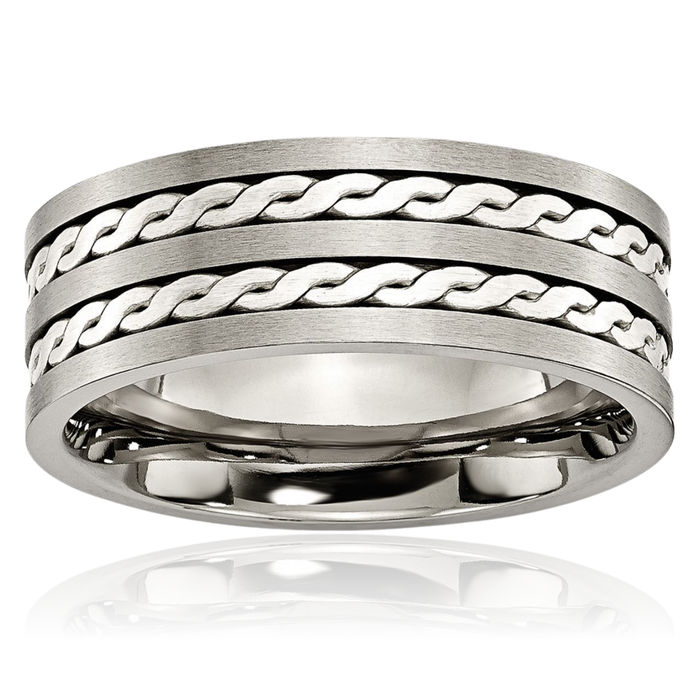 Titanium Vintage 925 Sterling Silver Braided 8mm Wedding Band Ring