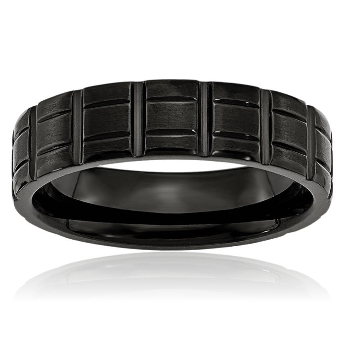 Titanium Black 6mm Notched Wedding Band Ring