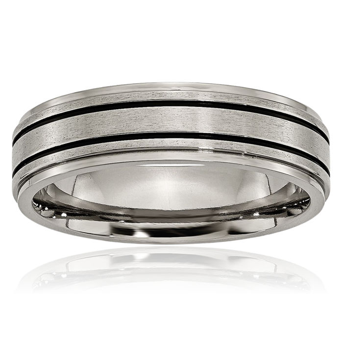 Titanium Black 6mm Ridged Edge Wedding Band Ring