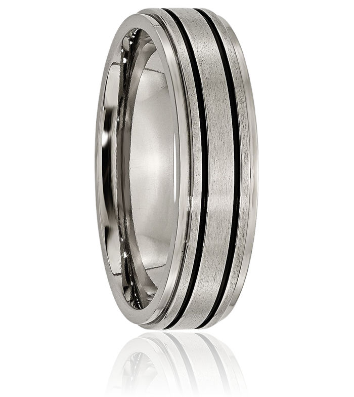 Titanium Black 6mm Ridged Edge Wedding Band Ring