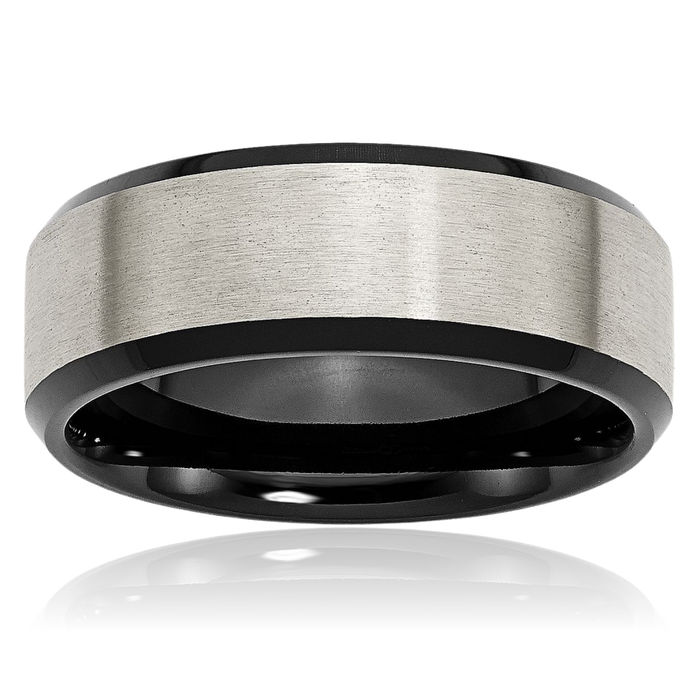 Titanium Black 8mm Edge Plain Classic Wedding Band Ring