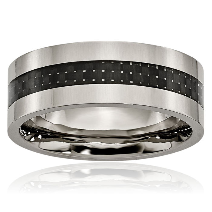Titanium Black Carbon Fiber 8mm Wedding Band Ring