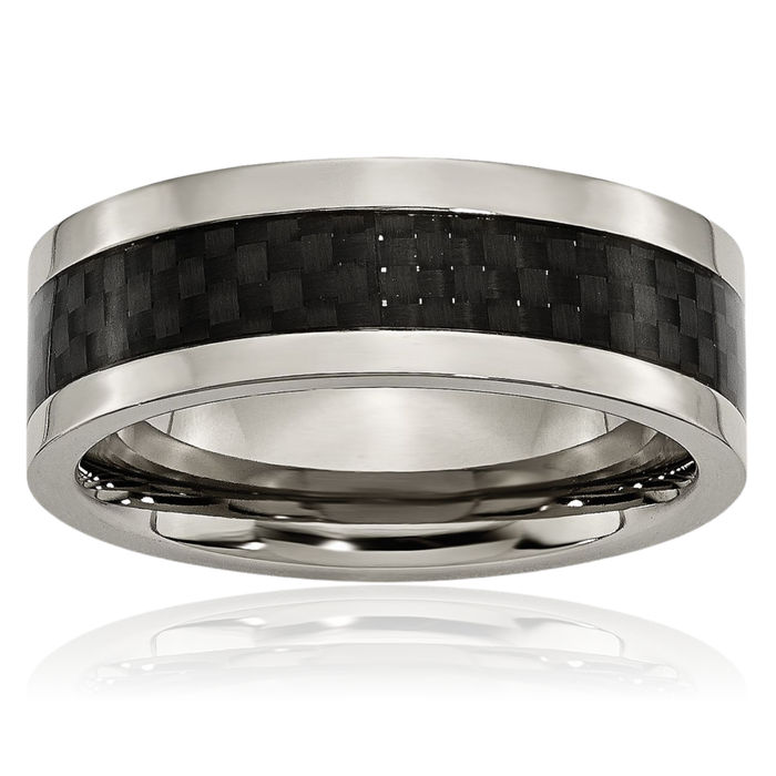 Titanium Black Carbon Fiber 8mm Wedding Band Ring