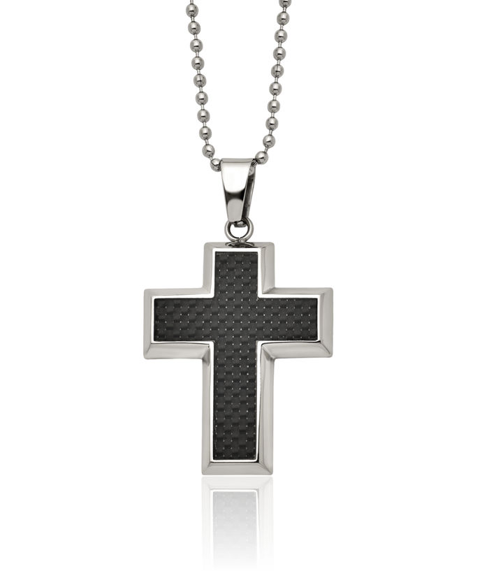 Titanium Black Carbon Fiber Holy Cross Necklace Chain