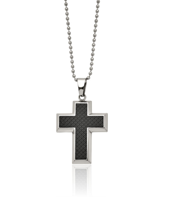 Titanium Black Carbon Fiber Holy Cross Necklace Chain