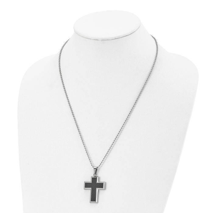 Titanium Black Carbon Fiber Cross Chain Necklace - Picture 11 of 12
