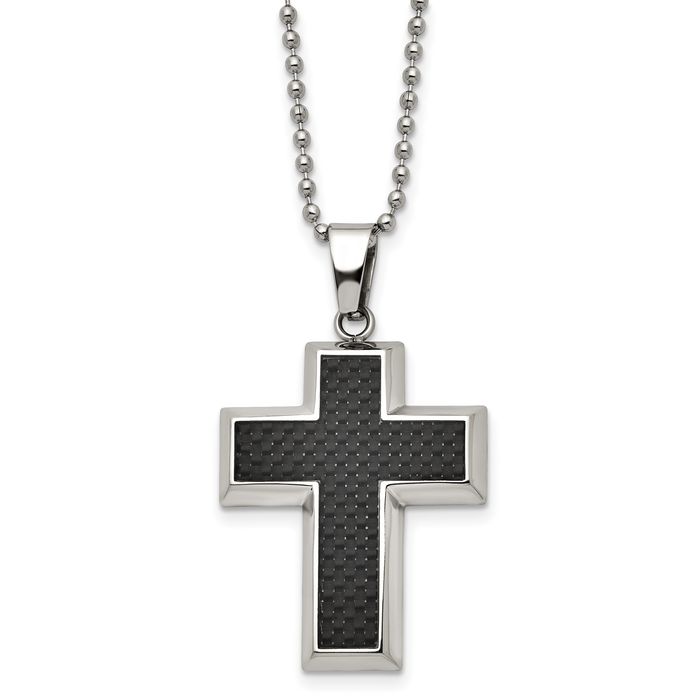 Titanium Black Carbon Fiber Cross Chain Necklace - Picture 9 of 12