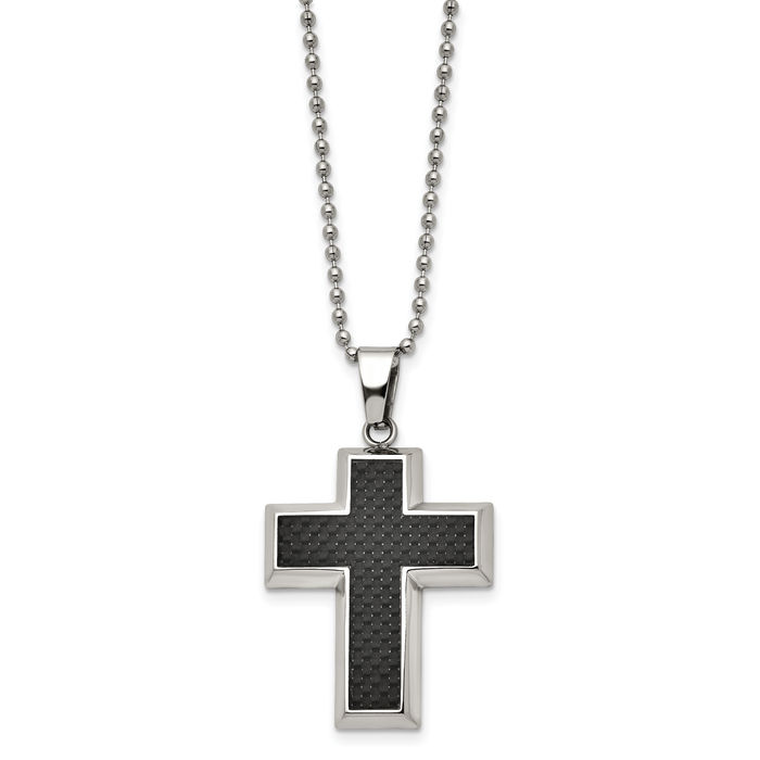 Titanium Black Carbon Fiber Cross Chain Necklace - Picture 10 of 12
