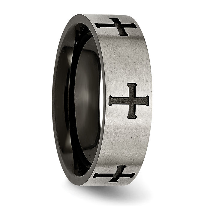 Titanium Black Holy Cross 7mm Wedding Band Ring Christian Religious