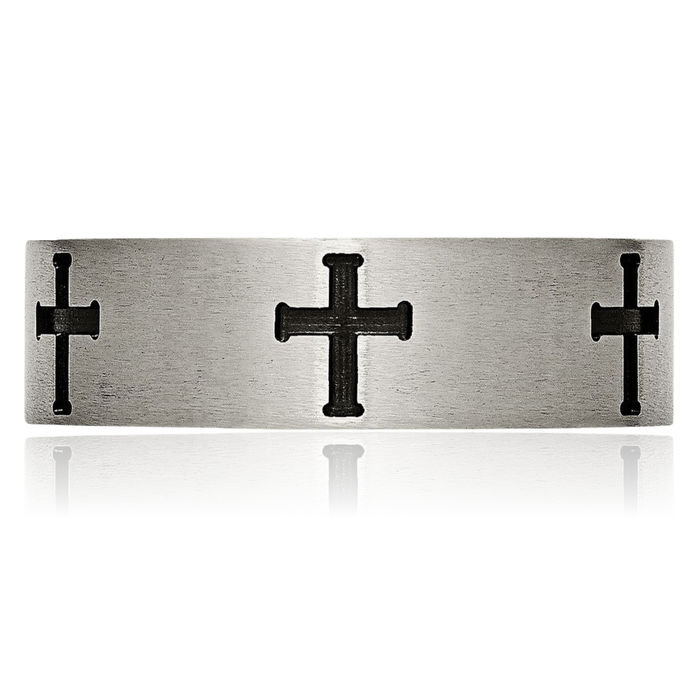 Titanium Black Holy Cross 7mm Wedding Band Ring Christian Religious