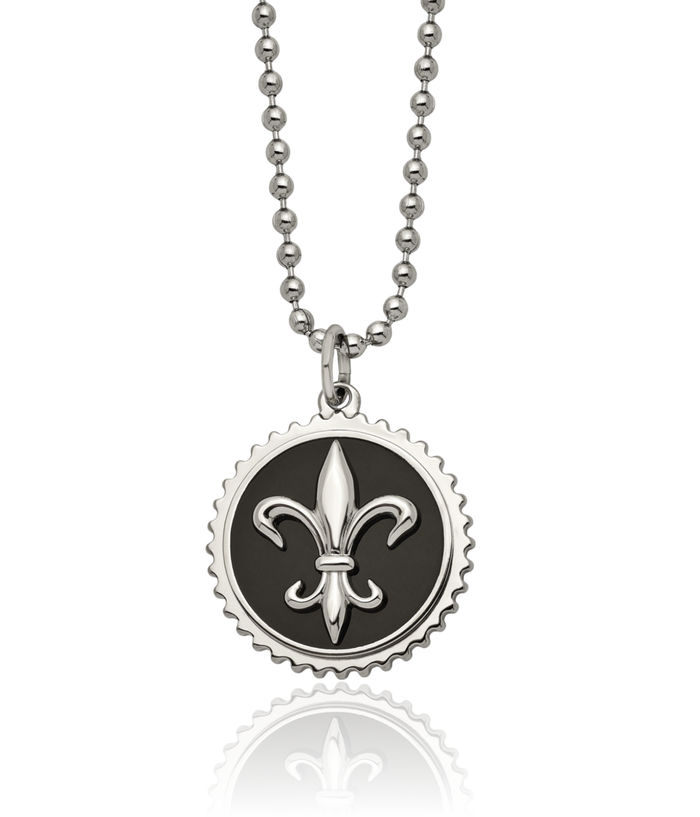 Titanium Black French Fleur De Lis Lily Flower Necklace Chain