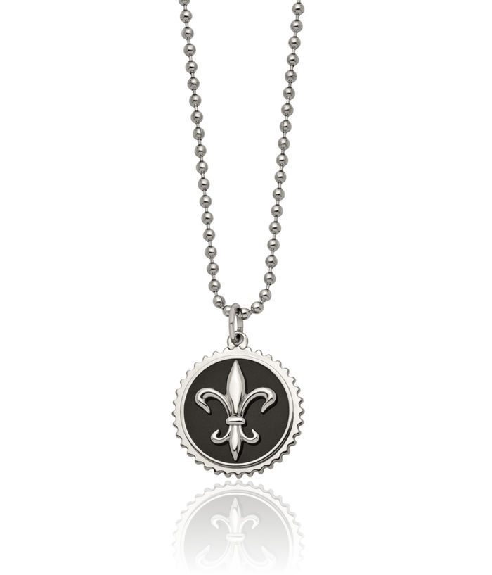 Titanium Black French Fleur De Lis Lily Flower Necklace Chain