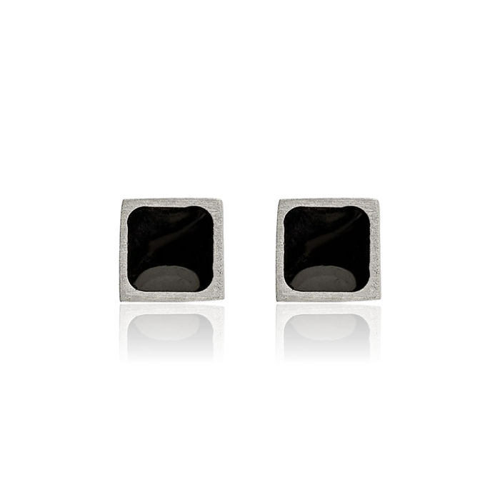 Titanium Black Square Stud Earrings