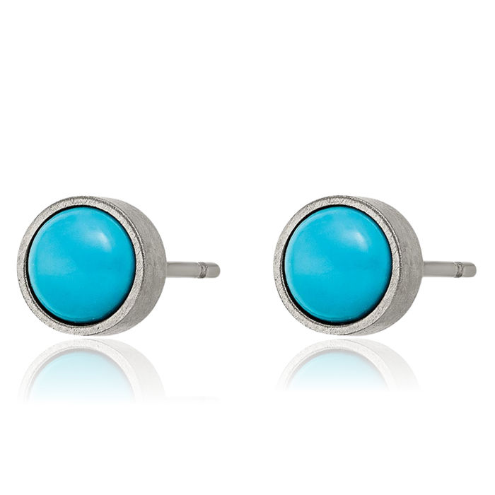 Titanium Blue Turquoise 6mm Studs Gemstone Earrings