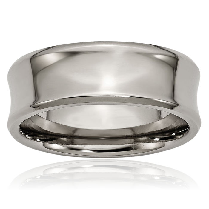 Titanium Concave 8mm Edge Plain Classic Wedding Band Ring