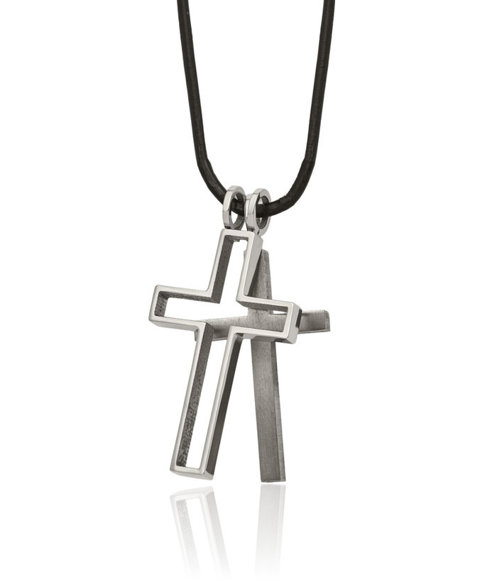 Titanium Cord Holy Cross Chain Leather Necklace