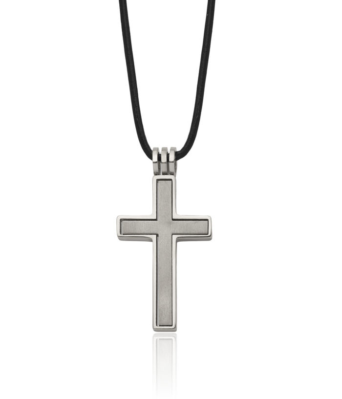 Titanium Cord Holy Cross Chain Leather Necklace