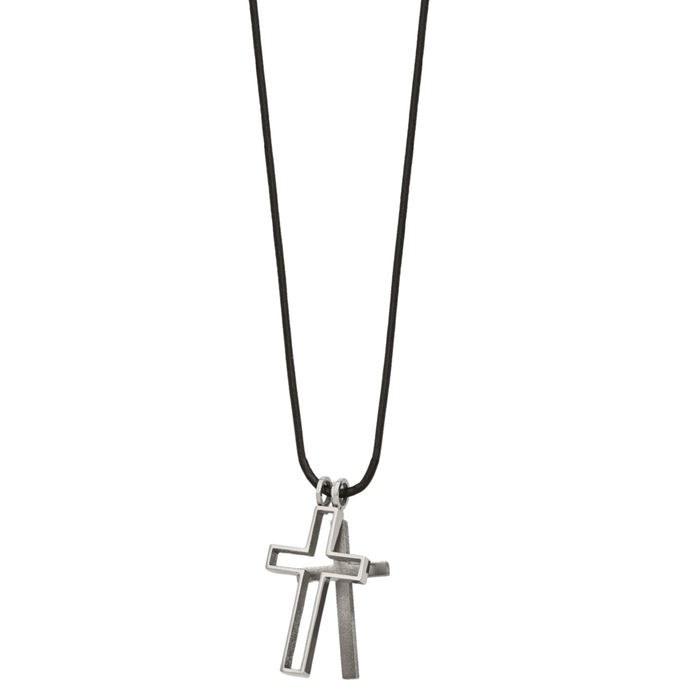 Titanium Cord Holy Cross Chain Leather Necklace