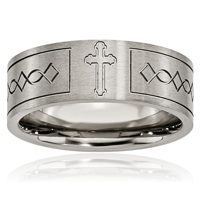 Titanium Holy Cross 8mm Wedding Band Ring Christian Religious