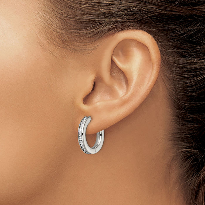Titanium Cubic Zirconia CZ Medium Hoop Earrings