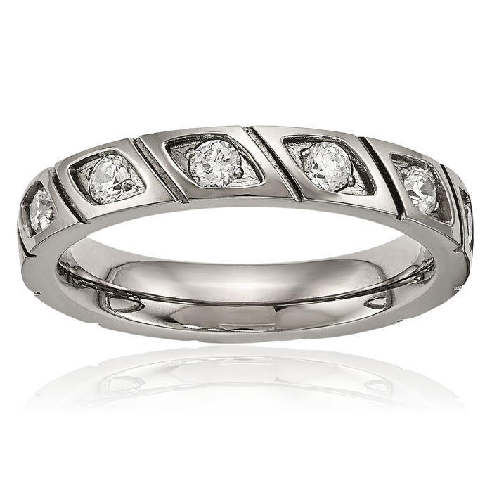 Titanium Cubic Zirconia CZ 4mm Wedding Band Ring