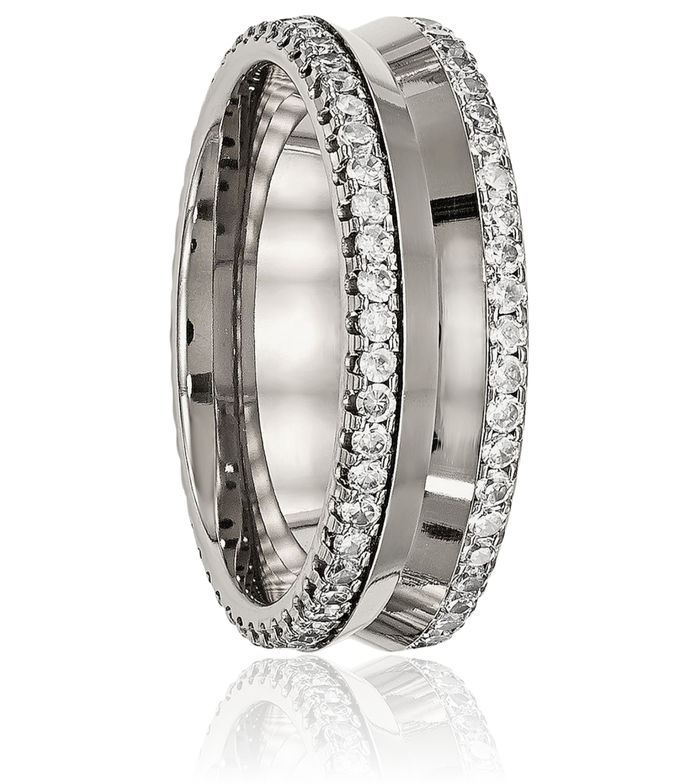 Titanium Cubic Zirconia CZ 6.5mm Concave Wedding Band Ring