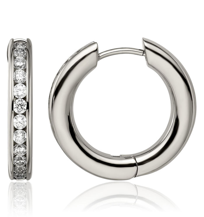 Titanium Cubic Zirconia CZ Medium Hoop Earrings