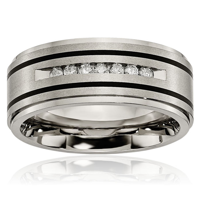 Titanium Diamond 9mm Wedding Band Ring