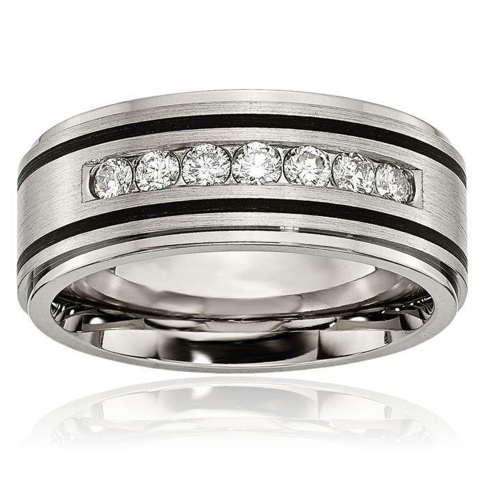 Titanium Diamond 9mm Wedding Band Ring