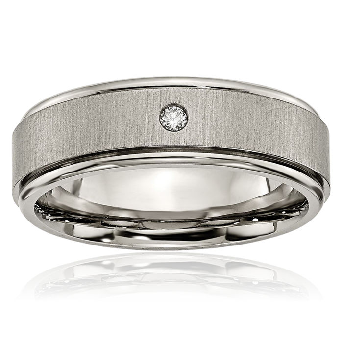 Titanium Diamond Round Edge 7mm Wedding Band Ring