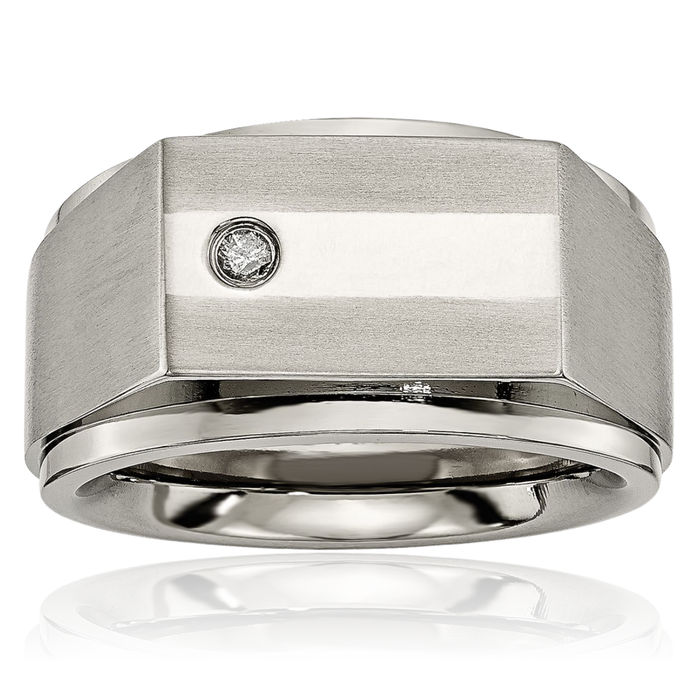 Titanium Diamond Signet Wedding Band Ring