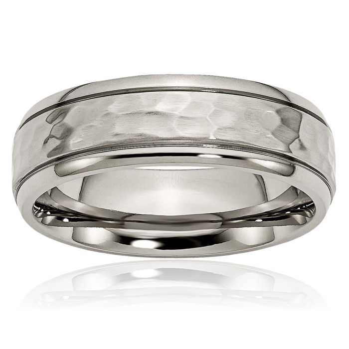 Titanium Hammered 7mm Edge Wedding Band Ring