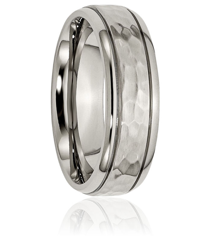 Titanium Hammered 7mm Edge Wedding Band Ring