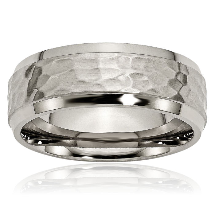 Titanium Hammered 8mm Edge Wedding Band Ring