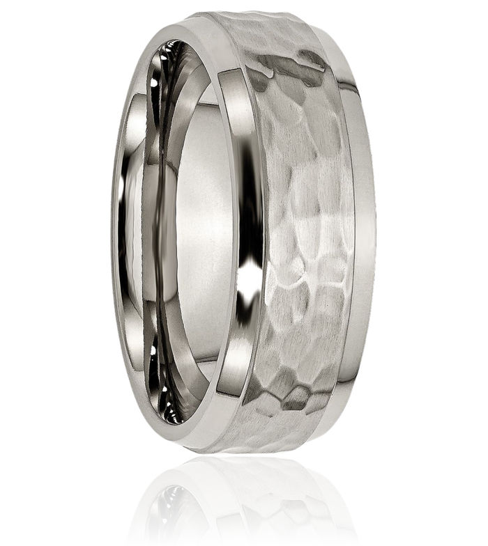 Titanium Hammered 8mm Edge Wedding Band Ring