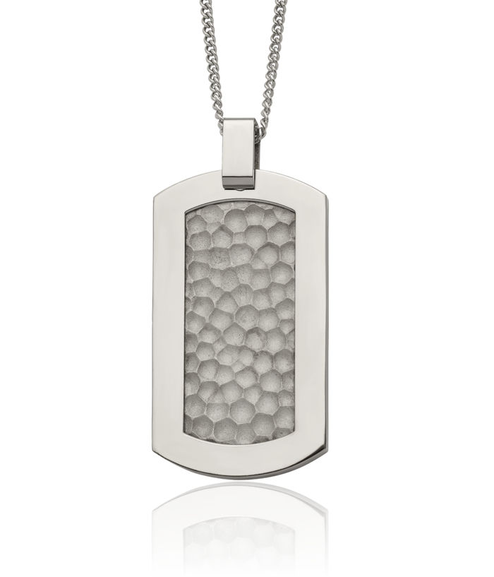 Titanium Hammered Dog Tag Necklace Chain