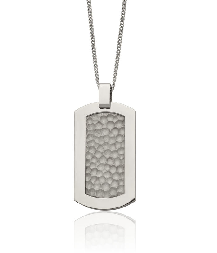 Titanium Hammered Dog Tag Necklace Chain