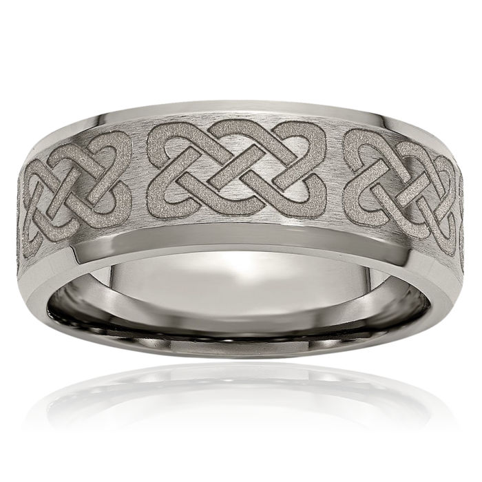 Titanium Heart Irish Claddagh Celtic 8mm Edge Wedding Band Ring Jewelry