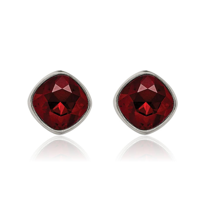 Titanium Red Rhinestone Crystals Stud Earrings